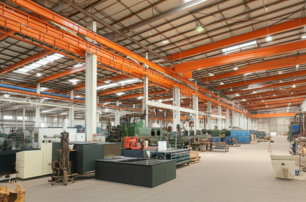 Industrial warehouse with manufacturing equipment